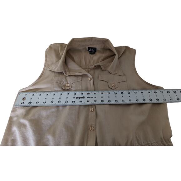 Dots Women's Plus Size 2X Sleeveless Button Down Tan Dress - Picture 4 of 12